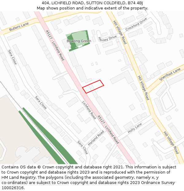 404, LICHFIELD ROAD, SUTTON COLDFIELD, B74 4BJ: Location map and indicative extent of plot