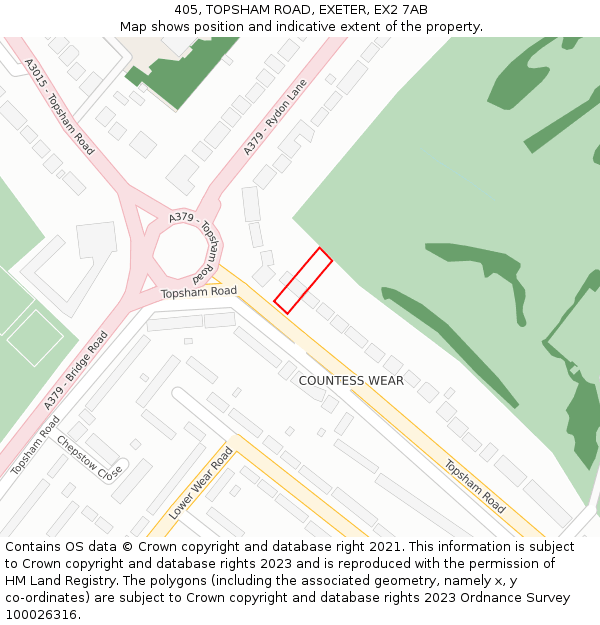 405, TOPSHAM ROAD, EXETER, EX2 7AB: Location map and indicative extent of plot