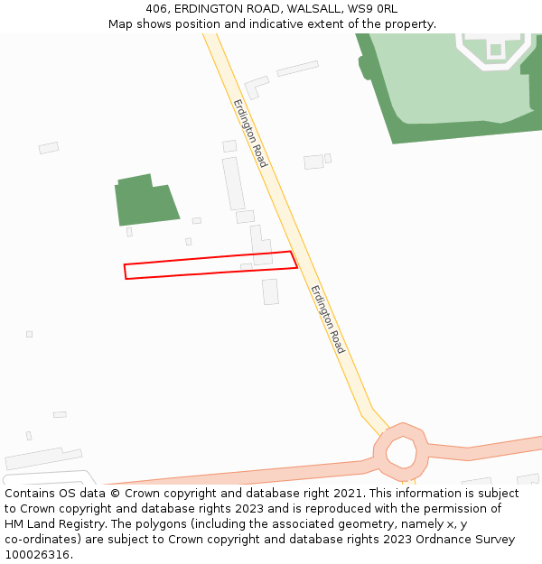 406, ERDINGTON ROAD, WALSALL, WS9 0RL: Location map and indicative extent of plot