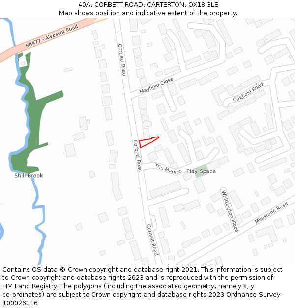 40A, CORBETT ROAD, CARTERTON, OX18 3LE: Location map and indicative extent of plot