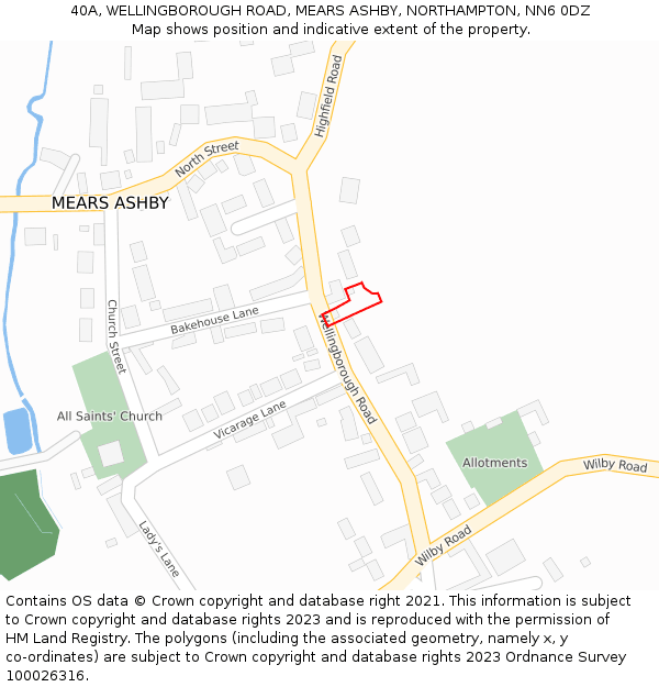 40A, WELLINGBOROUGH ROAD, MEARS ASHBY, NORTHAMPTON, NN6 0DZ: Location map and indicative extent of plot