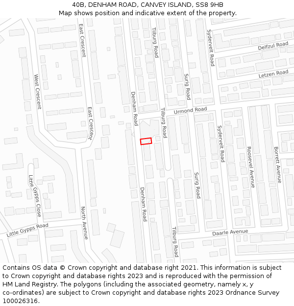 40B, DENHAM ROAD, CANVEY ISLAND, SS8 9HB: Location map and indicative extent of plot