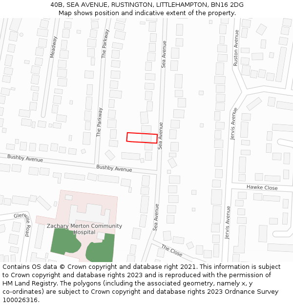 40B, SEA AVENUE, RUSTINGTON, LITTLEHAMPTON, BN16 2DG: Location map and indicative extent of plot