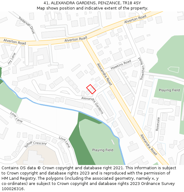 41, ALEXANDRA GARDENS, PENZANCE, TR18 4SY: Location map and indicative extent of plot