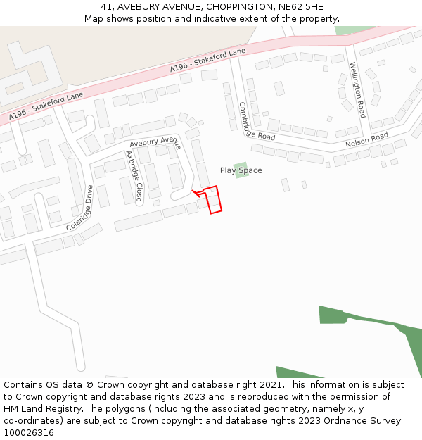 41, AVEBURY AVENUE, CHOPPINGTON, NE62 5HE: Location map and indicative extent of plot