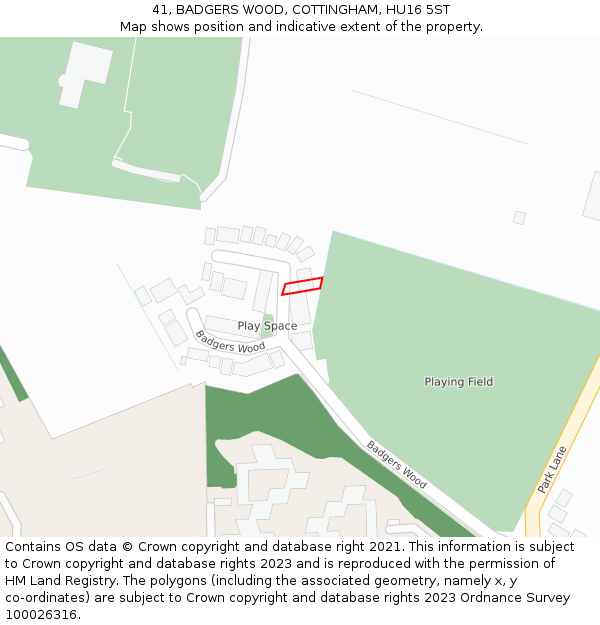 41, BADGERS WOOD, COTTINGHAM, HU16 5ST: Location map and indicative extent of plot