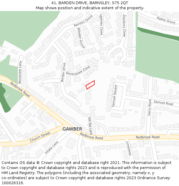 41, BARDEN DRIVE, BARNSLEY, S75 2QT: Location map and indicative extent of plot