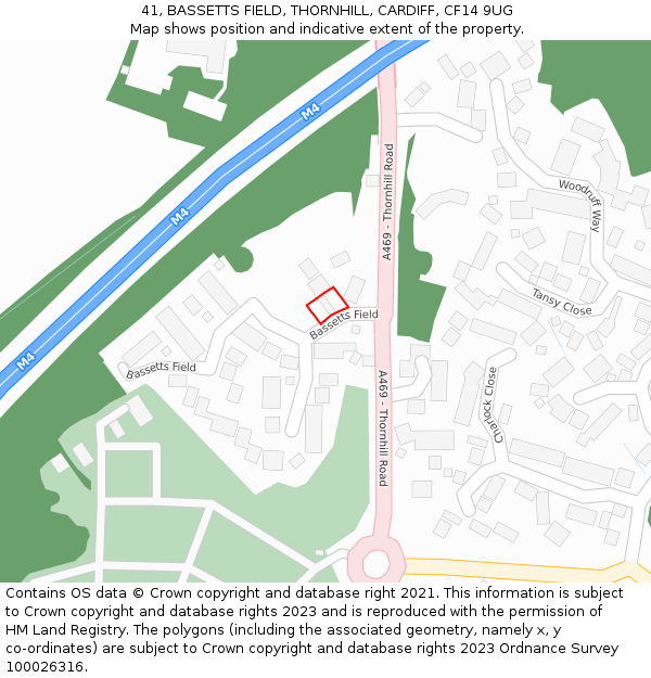 41, BASSETTS FIELD, THORNHILL, CARDIFF, CF14 9UG: Location map and indicative extent of plot