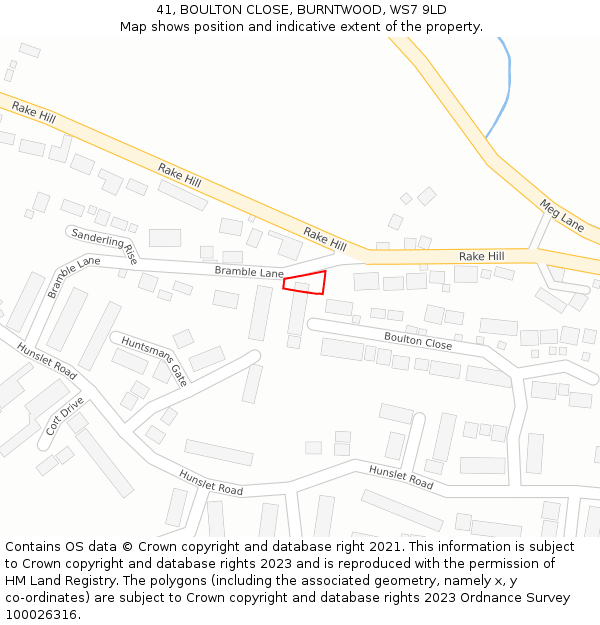 41, BOULTON CLOSE, BURNTWOOD, WS7 9LD: Location map and indicative extent of plot