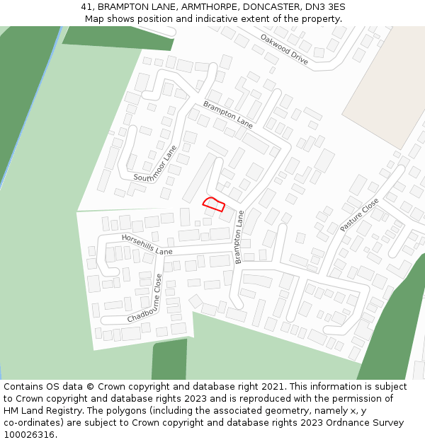 41, BRAMPTON LANE, ARMTHORPE, DONCASTER, DN3 3ES: Location map and indicative extent of plot