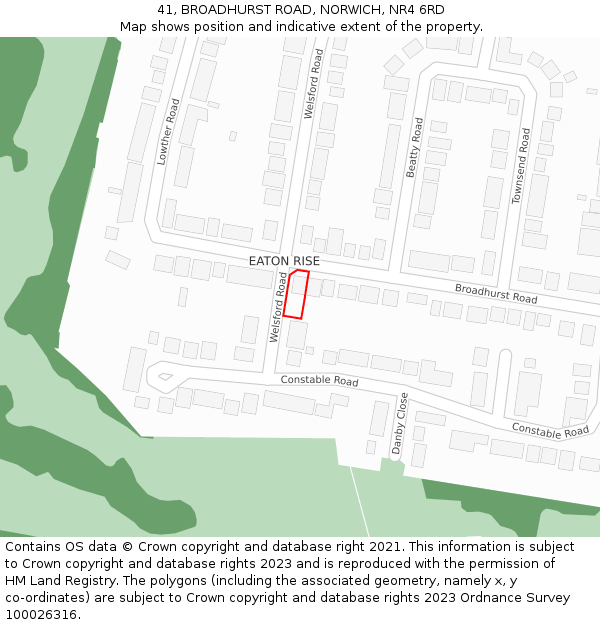 41, BROADHURST ROAD, NORWICH, NR4 6RD: Location map and indicative extent of plot