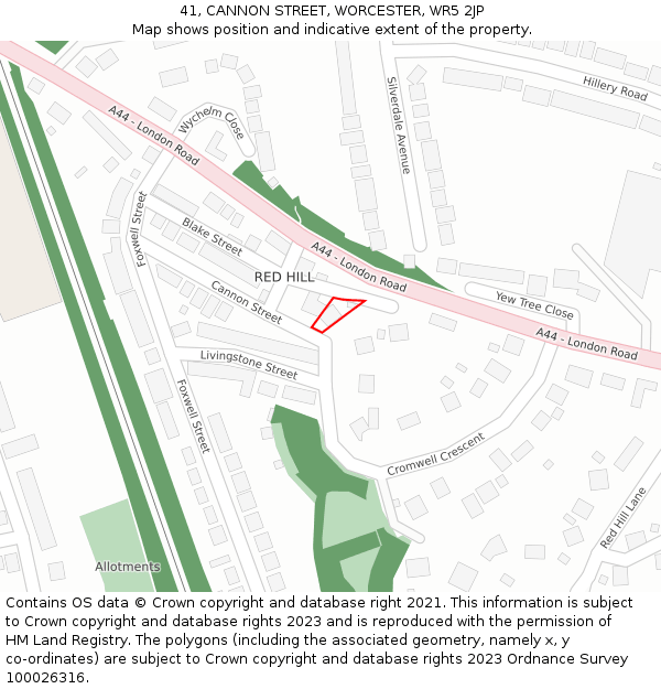 41, CANNON STREET, WORCESTER, WR5 2JP: Location map and indicative extent of plot