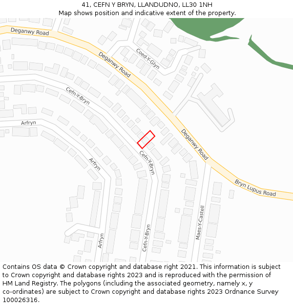 41, CEFN Y BRYN, LLANDUDNO, LL30 1NH: Location map and indicative extent of plot