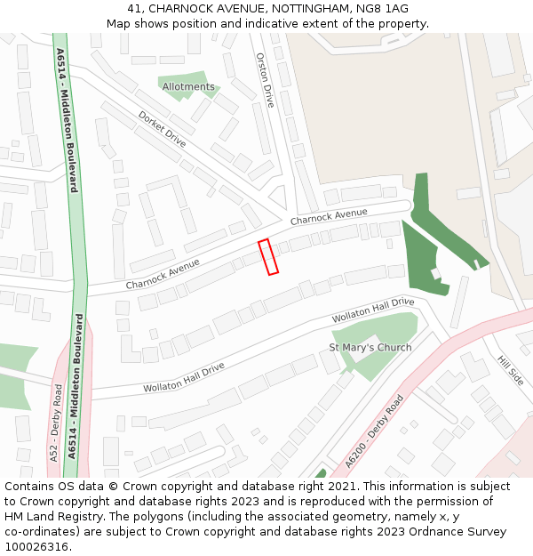 41, CHARNOCK AVENUE, NOTTINGHAM, NG8 1AG: Location map and indicative extent of plot