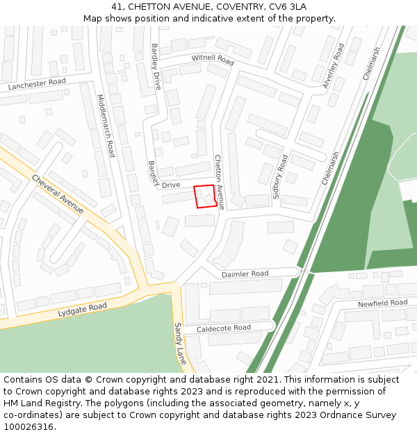 41, CHETTON AVENUE, COVENTRY, CV6 3LA: Location map and indicative extent of plot