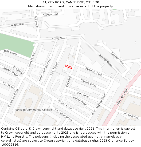 41, CITY ROAD, CAMBRIDGE, CB1 1DP: Location map and indicative extent of plot