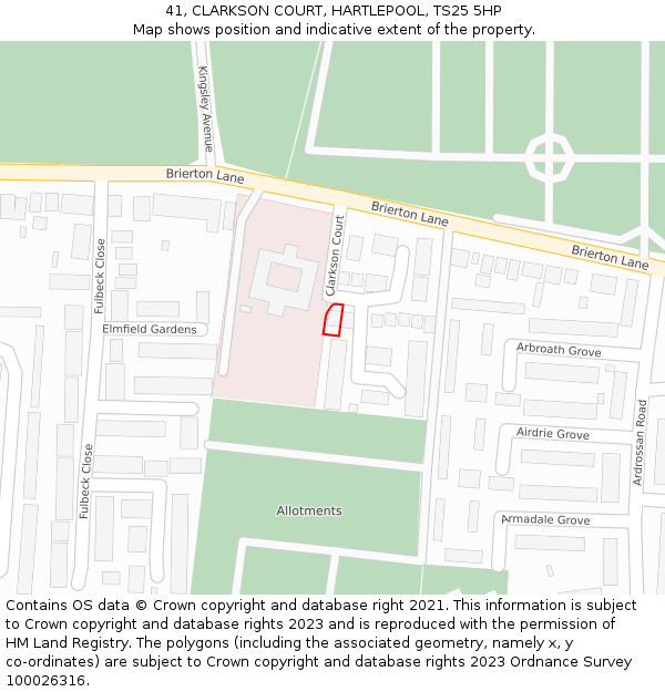 41, CLARKSON COURT, HARTLEPOOL, TS25 5HP: Location map and indicative extent of plot