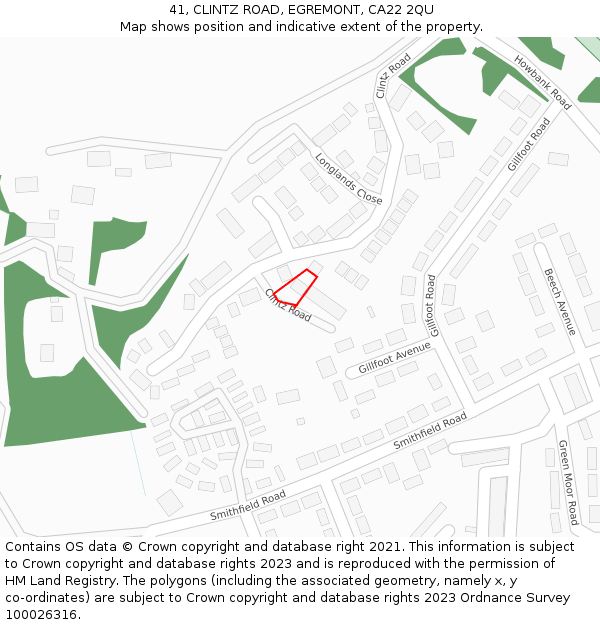 41, CLINTZ ROAD, EGREMONT, CA22 2QU: Location map and indicative extent of plot