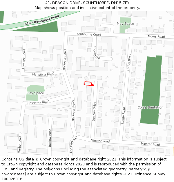 41, DEACON DRIVE, SCUNTHORPE, DN15 7EY: Location map and indicative extent of plot