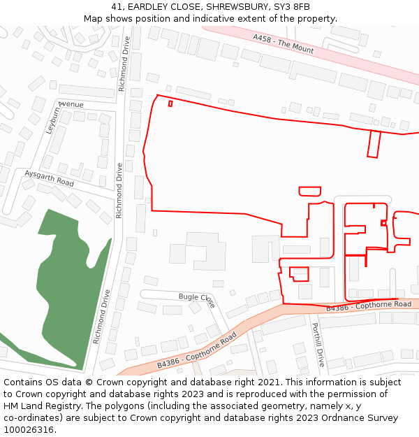 41, EARDLEY CLOSE, SHREWSBURY, SY3 8FB: Location map and indicative extent of plot