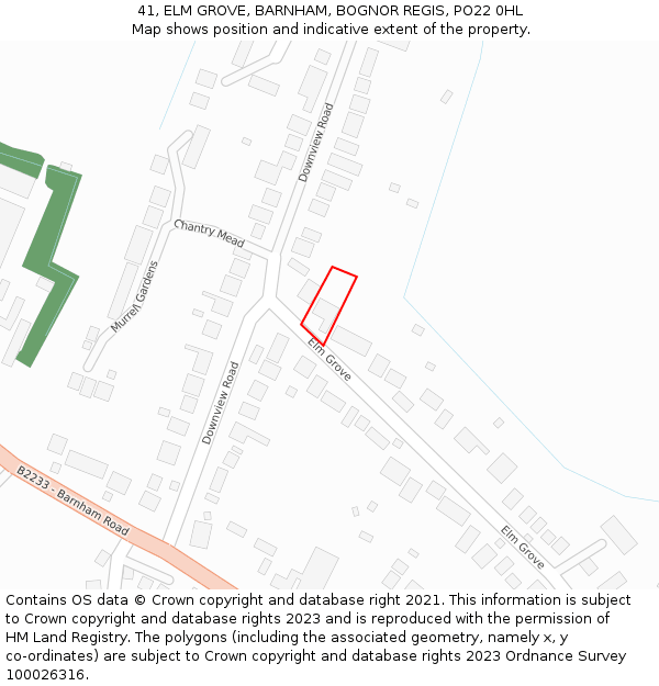 41, ELM GROVE, BARNHAM, BOGNOR REGIS, PO22 0HL: Location map and indicative extent of plot