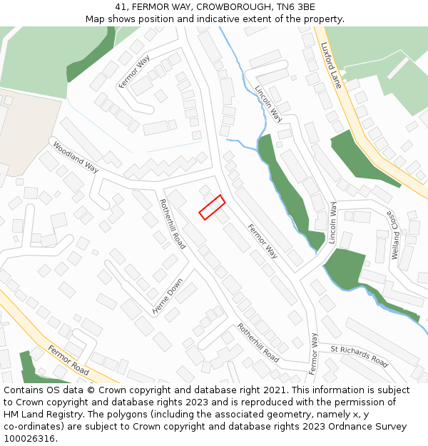 41, FERMOR WAY, CROWBOROUGH, TN6 3BE: Location map and indicative extent of plot