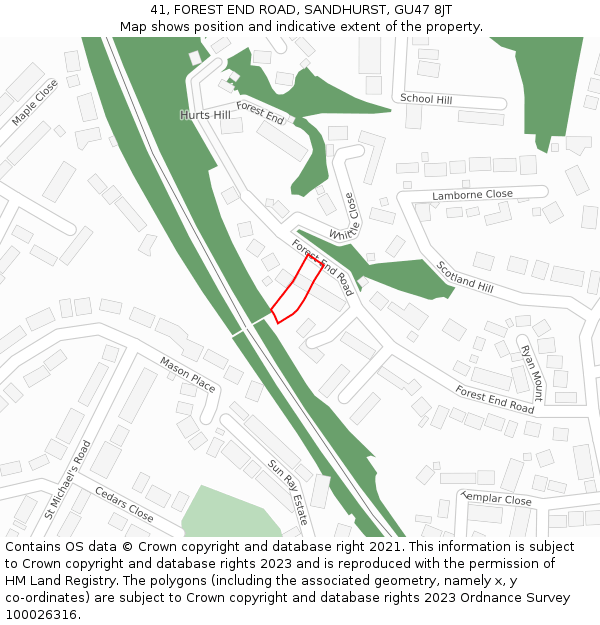 41, FOREST END ROAD, SANDHURST, GU47 8JT: Location map and indicative extent of plot