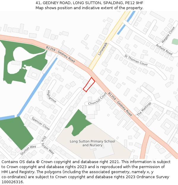 41, GEDNEY ROAD, LONG SUTTON, SPALDING, PE12 9HF: Location map and indicative extent of plot