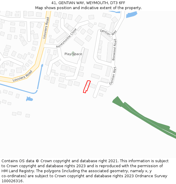 41, GENTIAN WAY, WEYMOUTH, DT3 6FF: Location map and indicative extent of plot