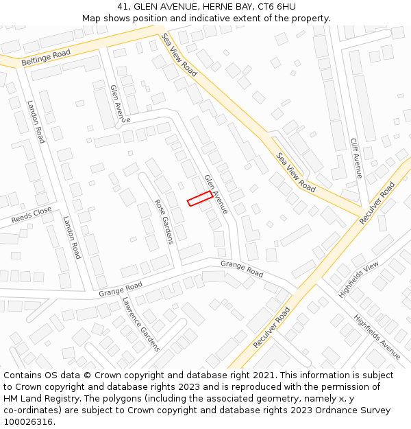 41, GLEN AVENUE, HERNE BAY, CT6 6HU: Location map and indicative extent of plot