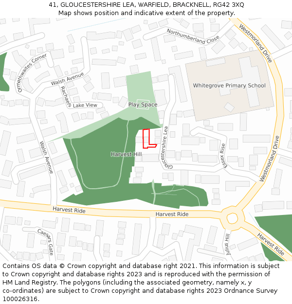 41, GLOUCESTERSHIRE LEA, WARFIELD, BRACKNELL, RG42 3XQ: Location map and indicative extent of plot