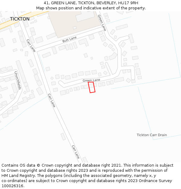 41, GREEN LANE, TICKTON, BEVERLEY, HU17 9RH: Location map and indicative extent of plot