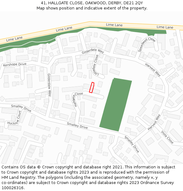 41, HALLGATE CLOSE, OAKWOOD, DERBY, DE21 2QY: Location map and indicative extent of plot