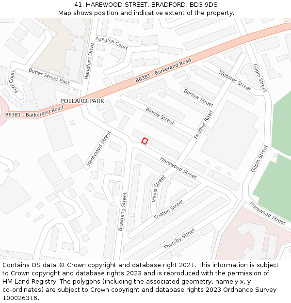 41, HAREWOOD STREET, BRADFORD, BD3 9DS: Location map and indicative extent of plot