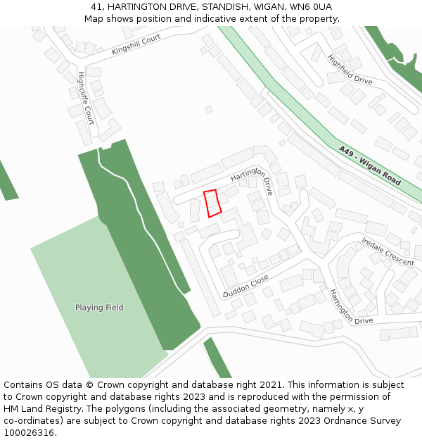 41, HARTINGTON DRIVE, STANDISH, WIGAN, WN6 0UA: Location map and indicative extent of plot