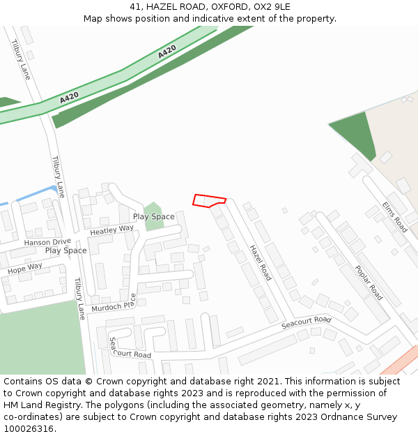 41, HAZEL ROAD, OXFORD, OX2 9LE: Location map and indicative extent of plot