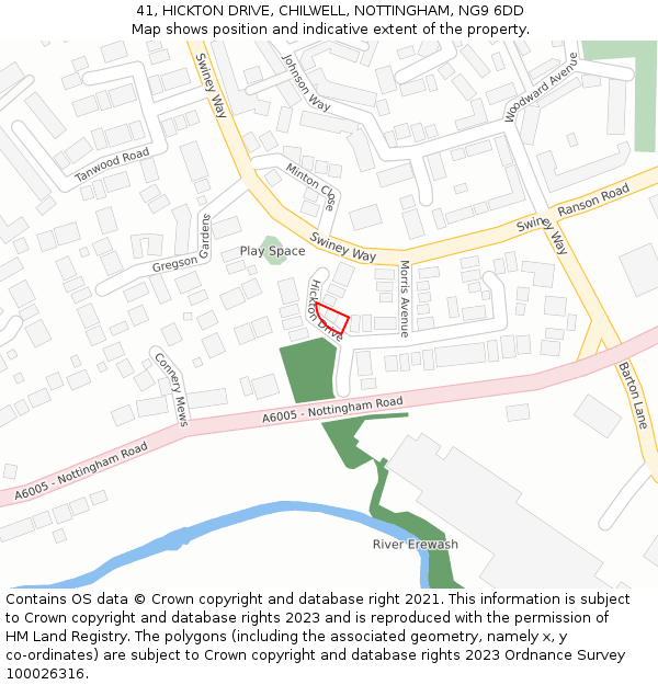 41, HICKTON DRIVE, CHILWELL, NOTTINGHAM, NG9 6DD: Location map and indicative extent of plot