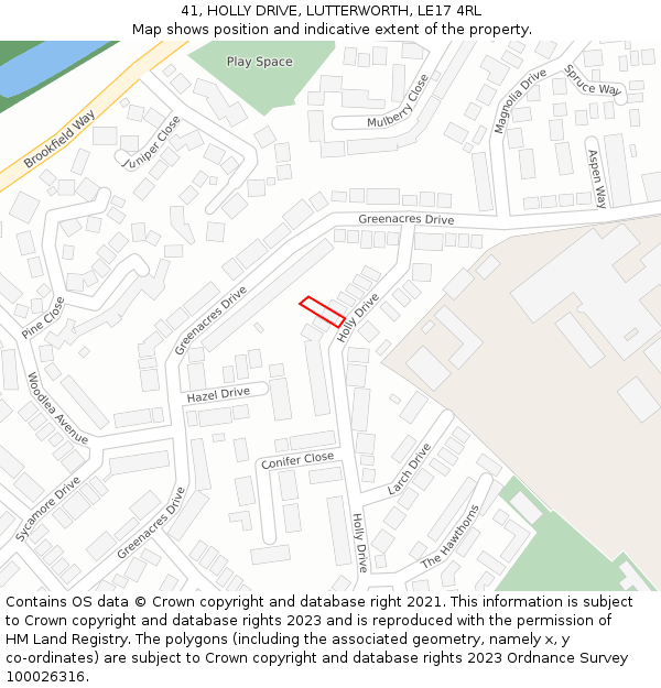 41, HOLLY DRIVE, LUTTERWORTH, LE17 4RL: Location map and indicative extent of plot