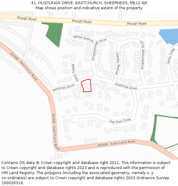 41, HUSTLINGS DRIVE, EASTCHURCH, SHEERNESS, ME12 4JX: Location map and indicative extent of plot