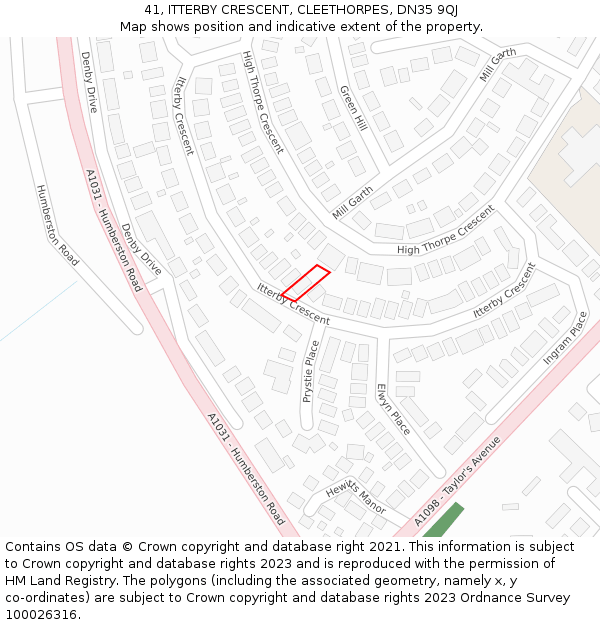 41, ITTERBY CRESCENT, CLEETHORPES, DN35 9QJ: Location map and indicative extent of plot