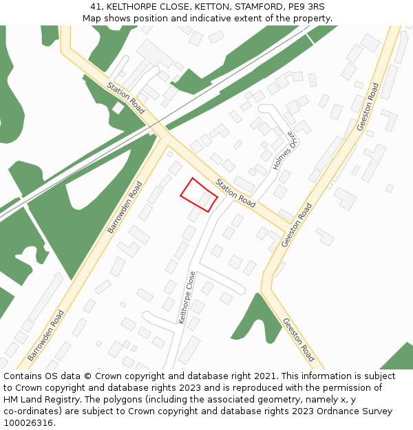 41, KELTHORPE CLOSE, KETTON, STAMFORD, PE9 3RS: Location map and indicative extent of plot