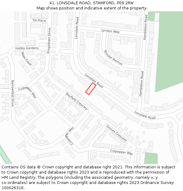 41, LONSDALE ROAD, STAMFORD, PE9 2RW: Location map and indicative extent of plot