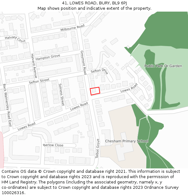 41, LOWES ROAD, BURY, BL9 6PJ: Location map and indicative extent of plot