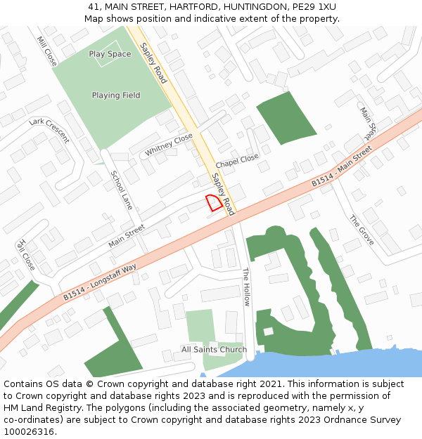 41, MAIN STREET, HARTFORD, HUNTINGDON, PE29 1XU: Location map and indicative extent of plot