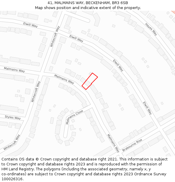 41, MALMAINS WAY, BECKENHAM, BR3 6SB: Location map and indicative extent of plot