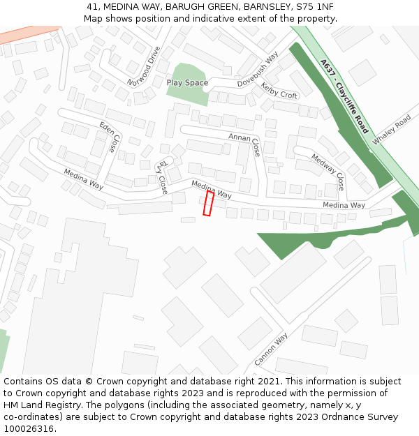 41, MEDINA WAY, BARUGH GREEN, BARNSLEY, S75 1NF: Location map and indicative extent of plot