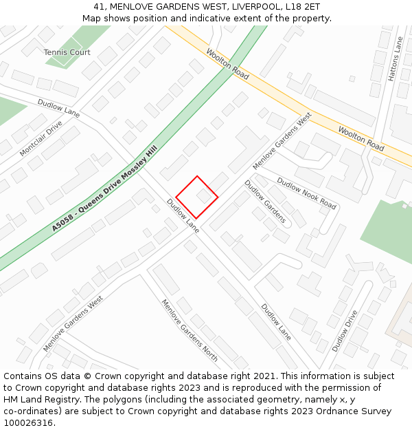 41, MENLOVE GARDENS WEST, LIVERPOOL, L18 2ET: Location map and indicative extent of plot