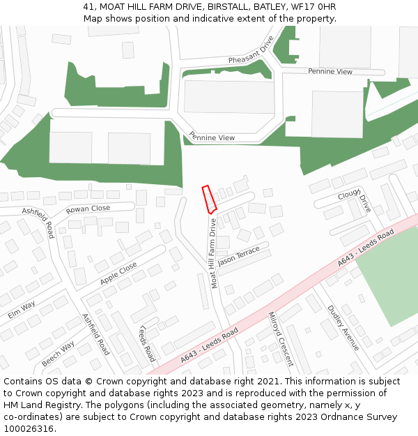 41, MOAT HILL FARM DRIVE, BIRSTALL, BATLEY, WF17 0HR: Location map and indicative extent of plot