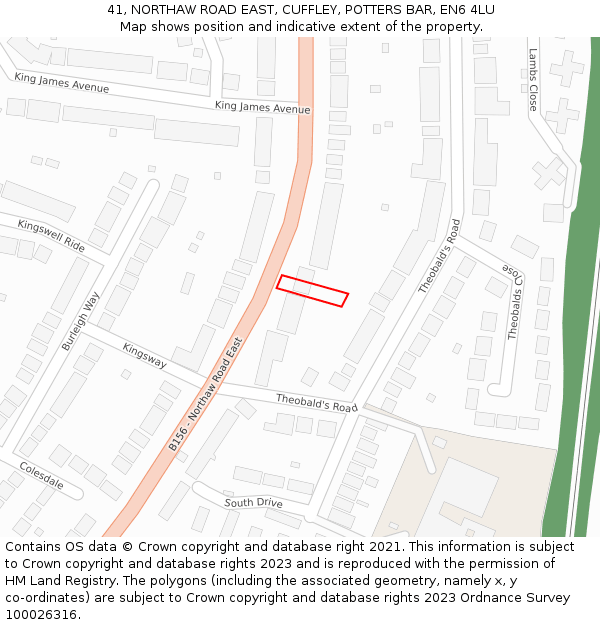 41, NORTHAW ROAD EAST, CUFFLEY, POTTERS BAR, EN6 4LU: Location map and indicative extent of plot