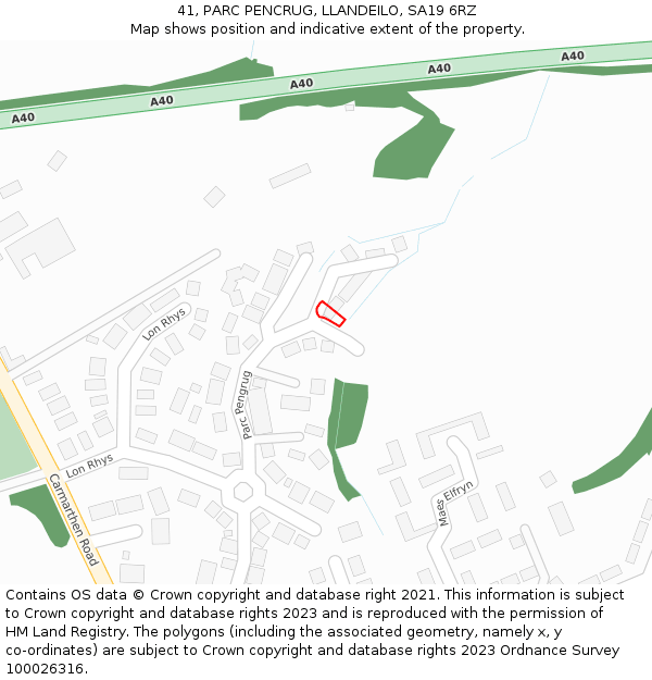 41, PARC PENCRUG, LLANDEILO, SA19 6RZ: Location map and indicative extent of plot